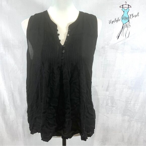 Lucky Brand black pintuck pleated sleeveless peasant top size medium - Picture 1 of 4